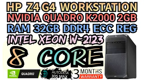 HP Z4 G4 WORKSTATION NVIDIA QUADRO K2000 2GB DDR5 8 CORE INTEL XEON W-2123 RAM 32GB DDR4