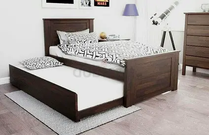 Solid Wood Trundle Bed with Pull-Out Guest Bed — Dark Brown