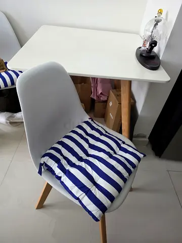 Compact White Study Table with Modern Chair and Cushion