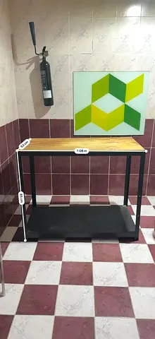 Industrial-style wooden top console table with lower shelf