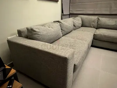 Large L-shaped Grey Fabric Sofa — Good Condition