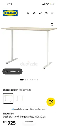 IKEA TROTTEN Sit/Stand Desk – 160x80 cm