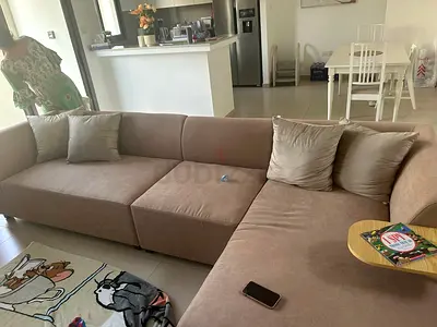 Large L-shaped Fabric Sofa — Comfortable 4-seater, Good Condition