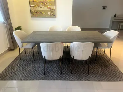 Solid Wood Dining Table with 6 Upholstered Chairs - Modern Set