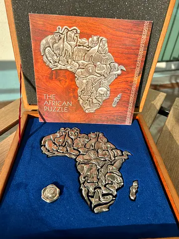 pewter  Africa Puzzle in Wooden Presentation Box