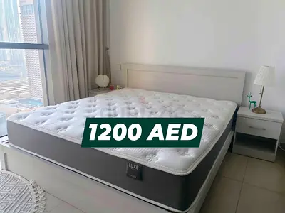 King bed frame with mattress - light grey, good condition