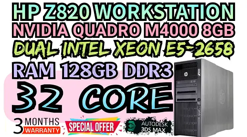 HP Z820 WORKSTATION 32 CORE 2 INTEL XEON E5-2658 RAM 128GB DDR3 NVIDIA QUADRO M4000 8GB DDR5