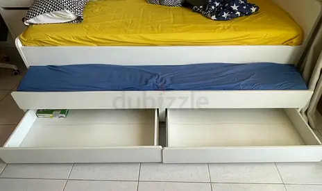 Bed Frame With Underbed and Storage, 90x200 cm, White, Excellent condition