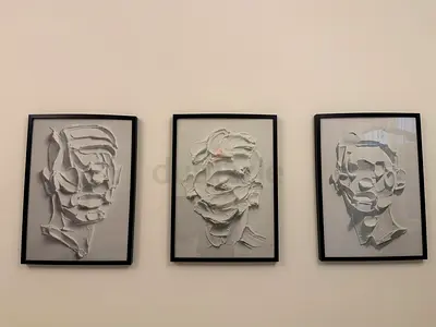 Set of 3 Framed Textured Paper Relief Portraits