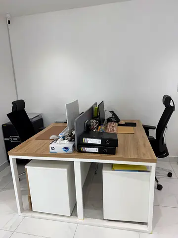 10X workstation desk with storage drawers and chairs