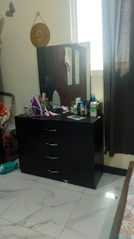 Dark Wood 3-Drawer Dresser with Mirror - Good Condition