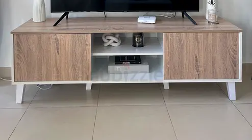 Wood-tone TV Cabinet with Storage Shelves - Light Oak Finish