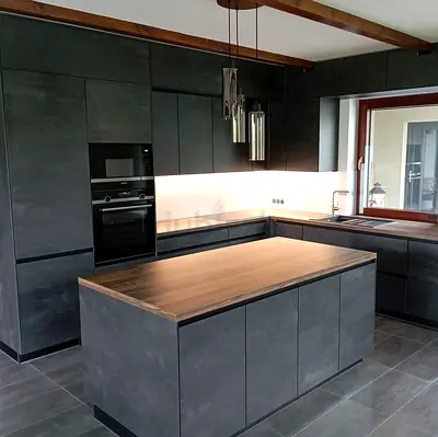 Modern Dark Grey Kitchen with Island - Full Cabinet Set