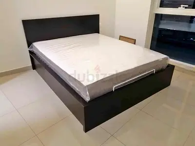 Ikea Double Bed Frame with Mattress - Dark Wood, Good Condition