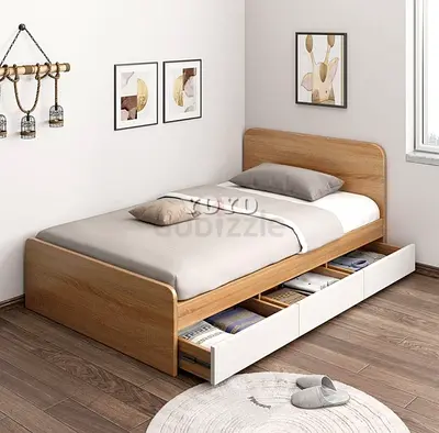 Single Wooden Bed with Under-Bed Storage Drawers - Light Oak