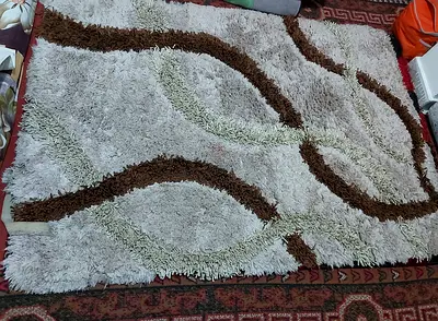 Beige  Brown Shaggy Area Rug - Good Condition
