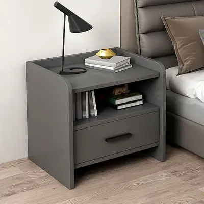 Modern Grey Bedside Nightstand with Drawer