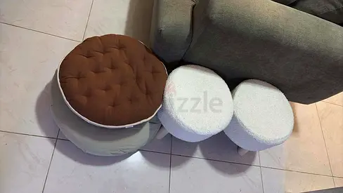 Set of 3 Small Round Stools / Ottoman Seats — Neutral Colors