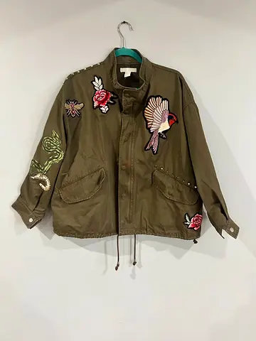 Olive Green Embroidered Utility Jacket - Size L