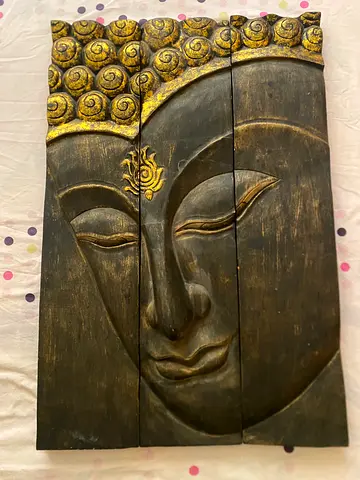 Hand-carved Wooden Buddha Wall Panel (Set of 3 Planks)
