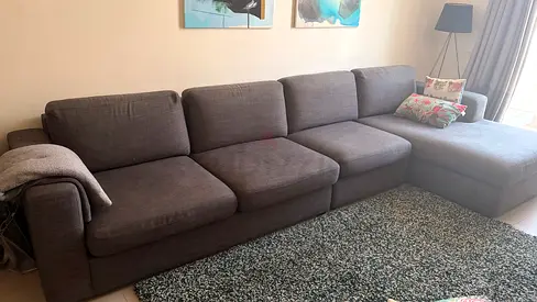 Large Grey L-shaped Fabric Sofa with Chaise - Comfortable 4-Seater