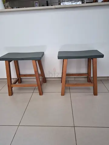 Pair of Wooden Bar Stools with Grey Tops