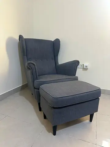 Strandmon Wingback Armchair with Footstool - Dark Brown
