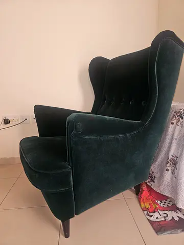 Dark Green Velvet Wingback Armchair - excellent Condition