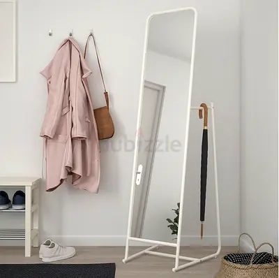 Free-standing Full Length Leaning Mirror with White Metal Frame
