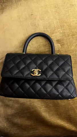 Genuine black quilted top-handle Chanel-style handbag, small