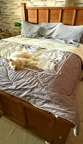 Solid wood king bed frame with headboard  - good condition