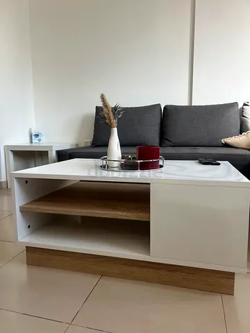 White modern coffee table with open shelving