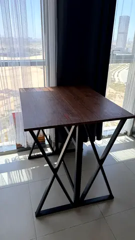 Compact Wooden Folding Dining Table with Metal X-Leg Frame and 4 chairs