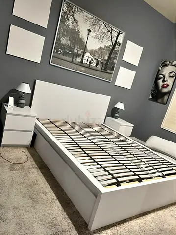 IKEA Malm double size bed frame with mattress.