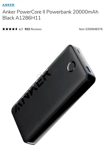 Anker PowerCore II 20000mAh Powerbank (Model A1286H11) - Black