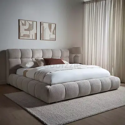 Modern Upholstered Low King Bed with Padded Headboard - Japanese Bed