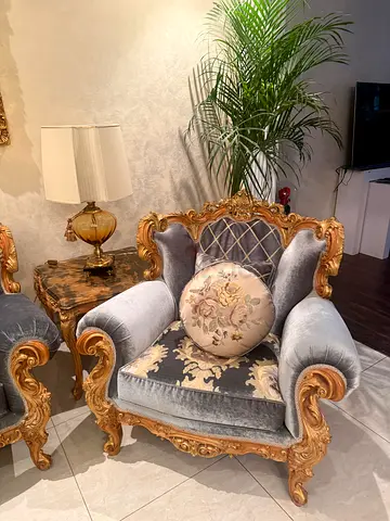 Ornate Vintage-Style Upholstered Accent Chair with Gold Carved Frame comes with 7 other sofas