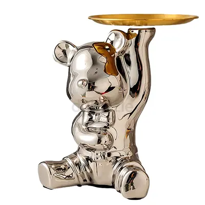 Ceramic Bear Sculpture Trinket Tray - Style 2 holding tray up