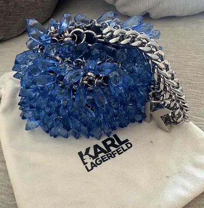 karl lagerfeld blue crystal bucket bag