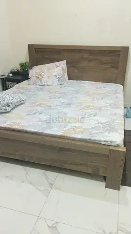 Solid Wood Double Bed Frame with Headboard - Good Condition