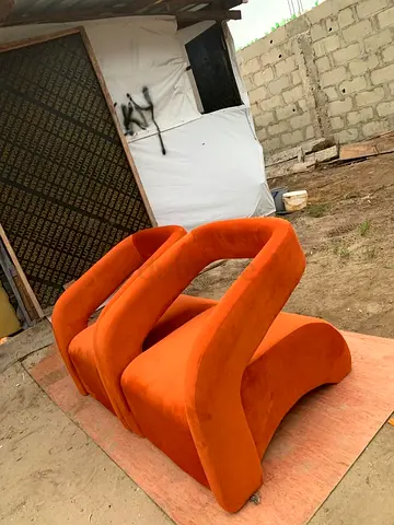 Pair of Modern Orange Velvet Lounge Chairs - Good Condition