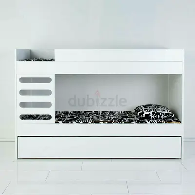 White Modern Bunk Bed with Trundle - Good Condition