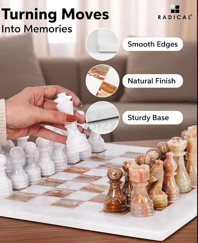 Brand New Chess Board Premium Handmade Onyx Marble + Storage Case