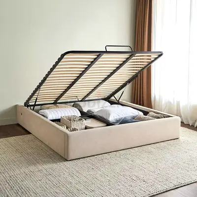 Queen Bed Base with Hydraulic Storage - 160x200 cm