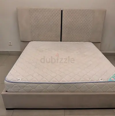 King upholstered bed frame with mattress - good condition