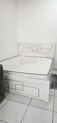 White Wooden Double Bed with Mattress - Good Condition