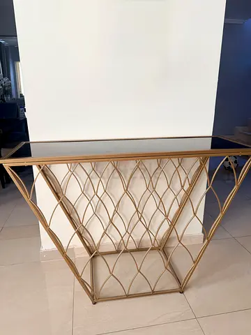 Gold Metal Console Table with Glass Top — Modern Entryway Table