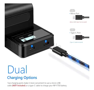 Dual USB Charger for NP-F750 / NP-F970 Style Camera Batteries (LCD Display)