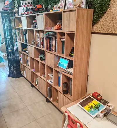 Large Modular Oak Bookcase / Display Shelving Unit - Good Condition