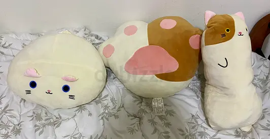 Set of cute beige kitty cats and cats paw soft pillow plushies stuffies.